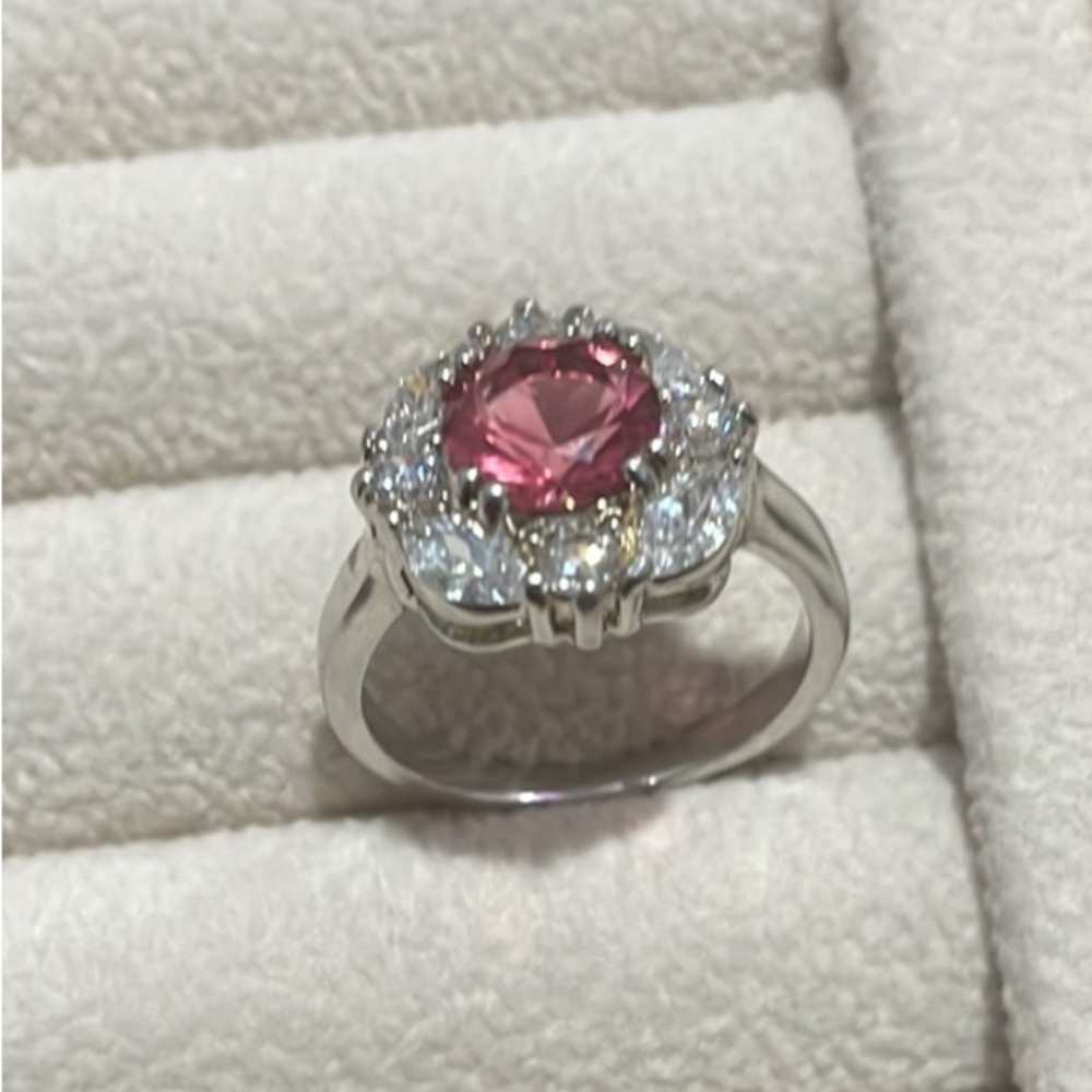 Elegant Pink and Silver Gemstone Ring